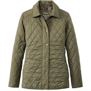 L.L.Bean Women's Diamond Quilted Riding Jacket Plaid Lining Tan Camel Small
